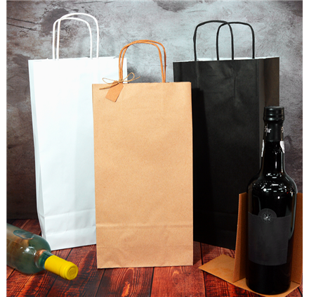 Bolsas de papel con asa retorcida para vino 18x8x34cm