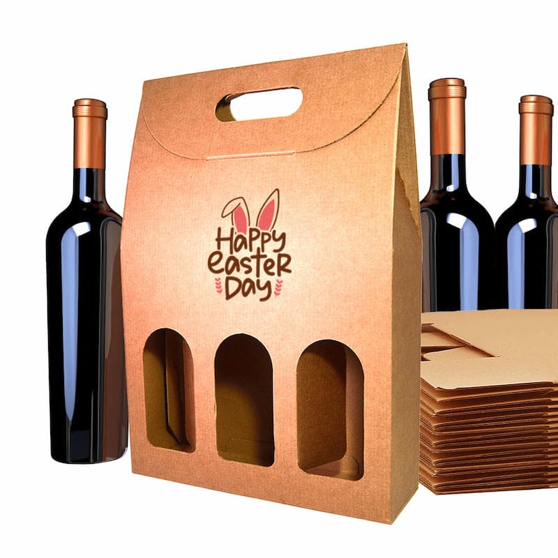 Estuches de vino en carton 3 botellas Kraft EasterParade
