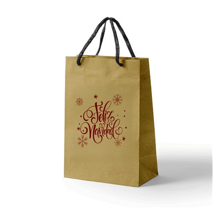 Bolsa de papel con asa de cordón 320x120x420mm Feliz Navidad