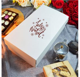 Scatola di Cartone Gourmet L bianca 350x190x105mm Feliz Natal