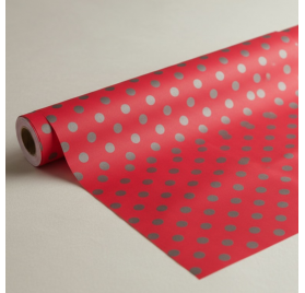 Papel de embrulho vermelho pontos prata