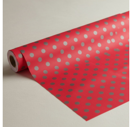 Papel de embrulho vermelho pontos prata