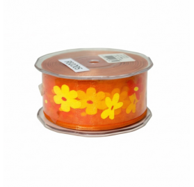 Fita organza laranja aramada com flores