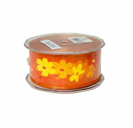Fita organza laranja aramada com flores