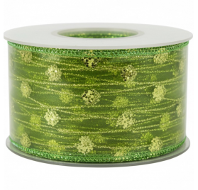 Green ribbon with glitter 62mm x 15m