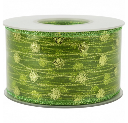 Green ribbon with glitter 62mm x 15m