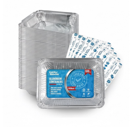 Barquette en aluminium Rebelde To Go 1000ml avec couvercle