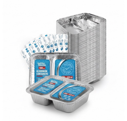 Forma de aluminio c/tampa Retangular 2 divisórias 227x177mm 355/504ml