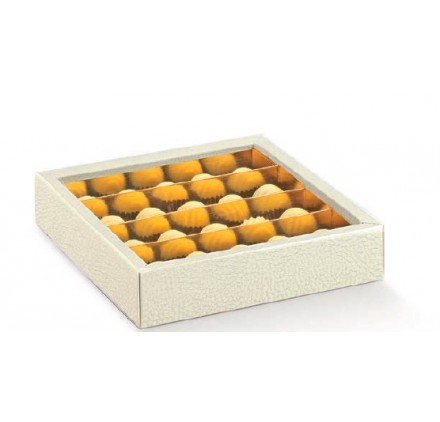 Caixa pele branca com tampa transparente e separadores 145x145x35mm