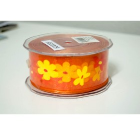 Fita organza laranja aramada com flores