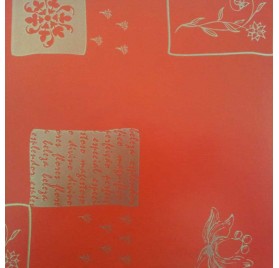 papel de embrulho liso vermelho flores douradas
