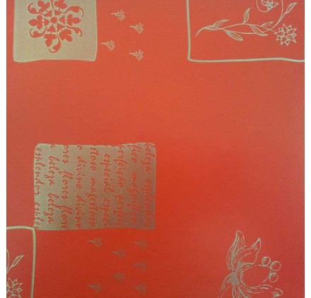 papel de embrulho liso vermelho flores douradas