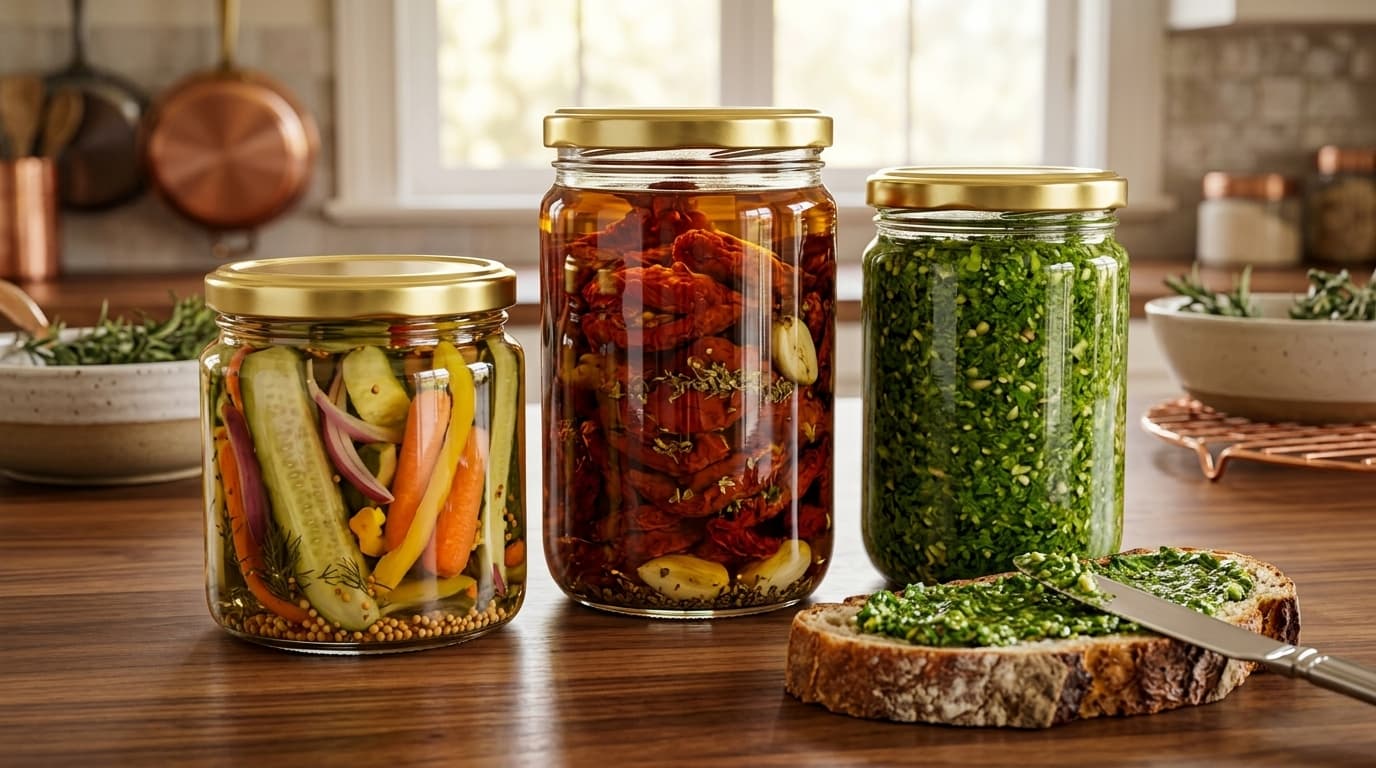 glass jars for homemade pickles and sauces