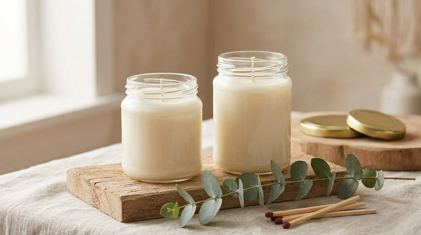 frascos de vidrio usados como velas artesanales