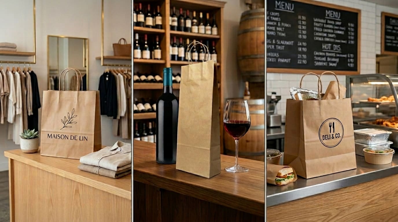 Papiertüten für Bekleidungsgeschäft, Weinhandlung und Take-away von Espírito Rebelde