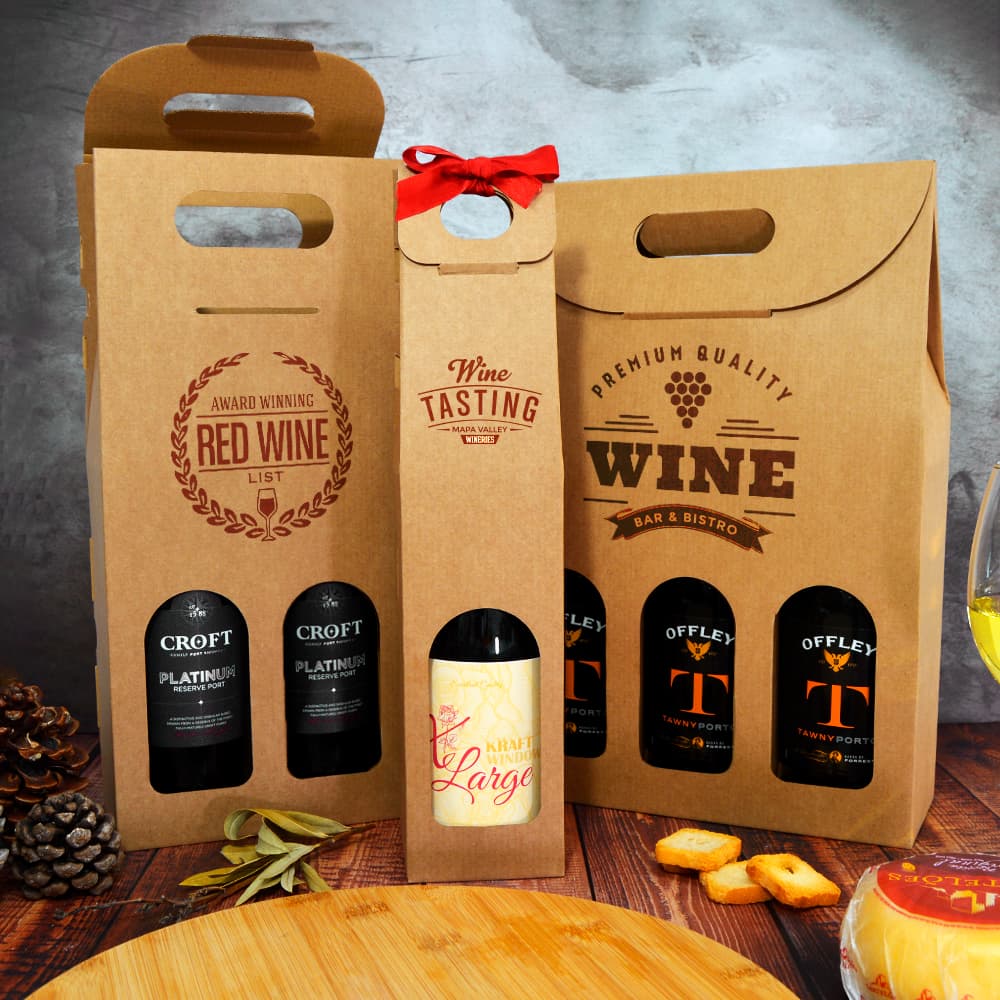 Boîtes en carton pour bouteilles de vin personnalisées avec le logo de nos clients et avec nos rubans de satin