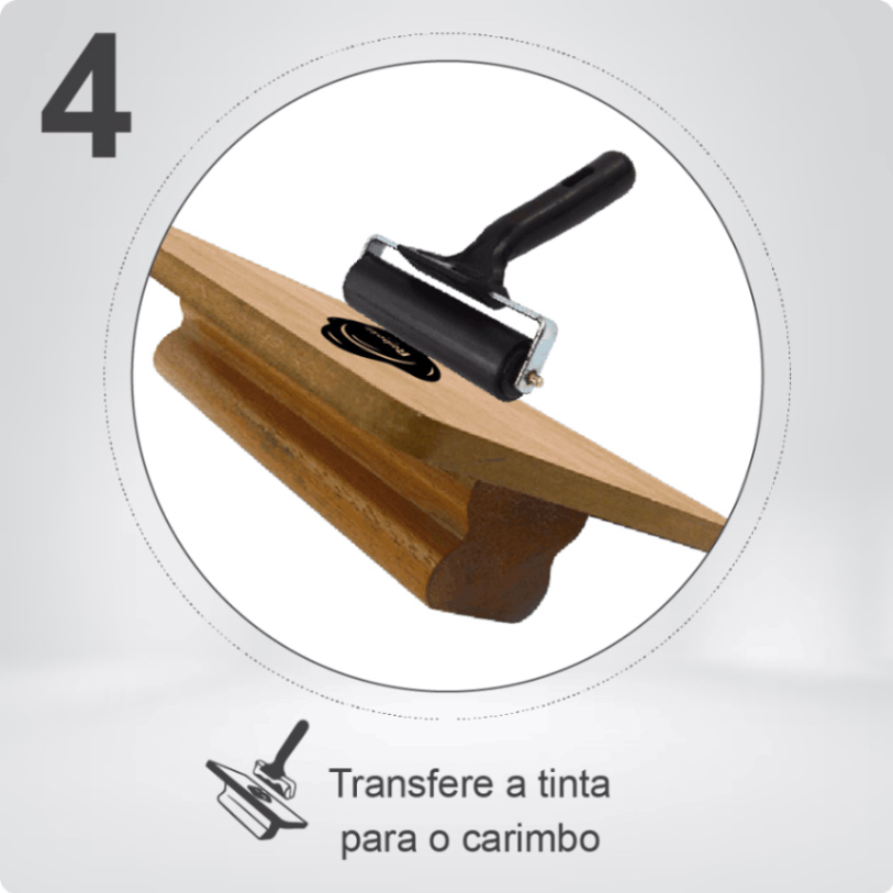 Transfere a tinta para o carimbo - Tutorial de utilização kit estampagem