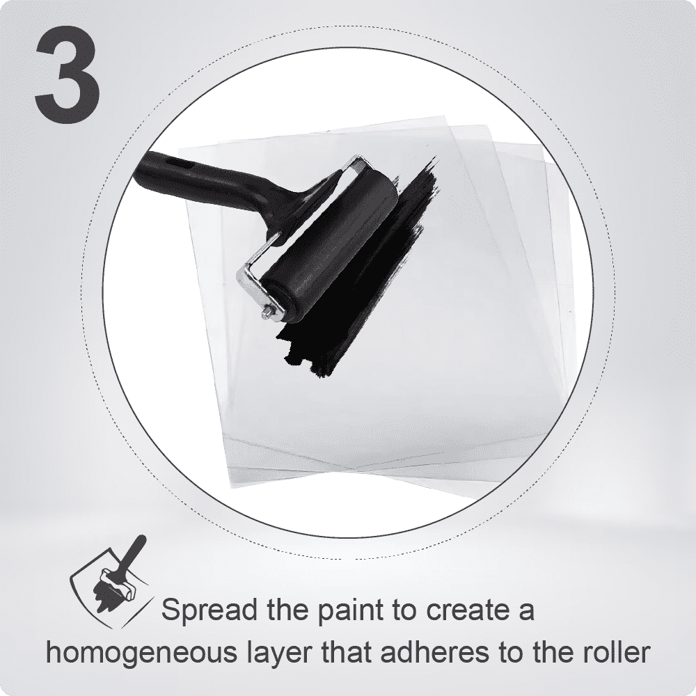 Spread the ink to create a homogeneous layer that adheres to the roller Tutorial for using the stamping kit